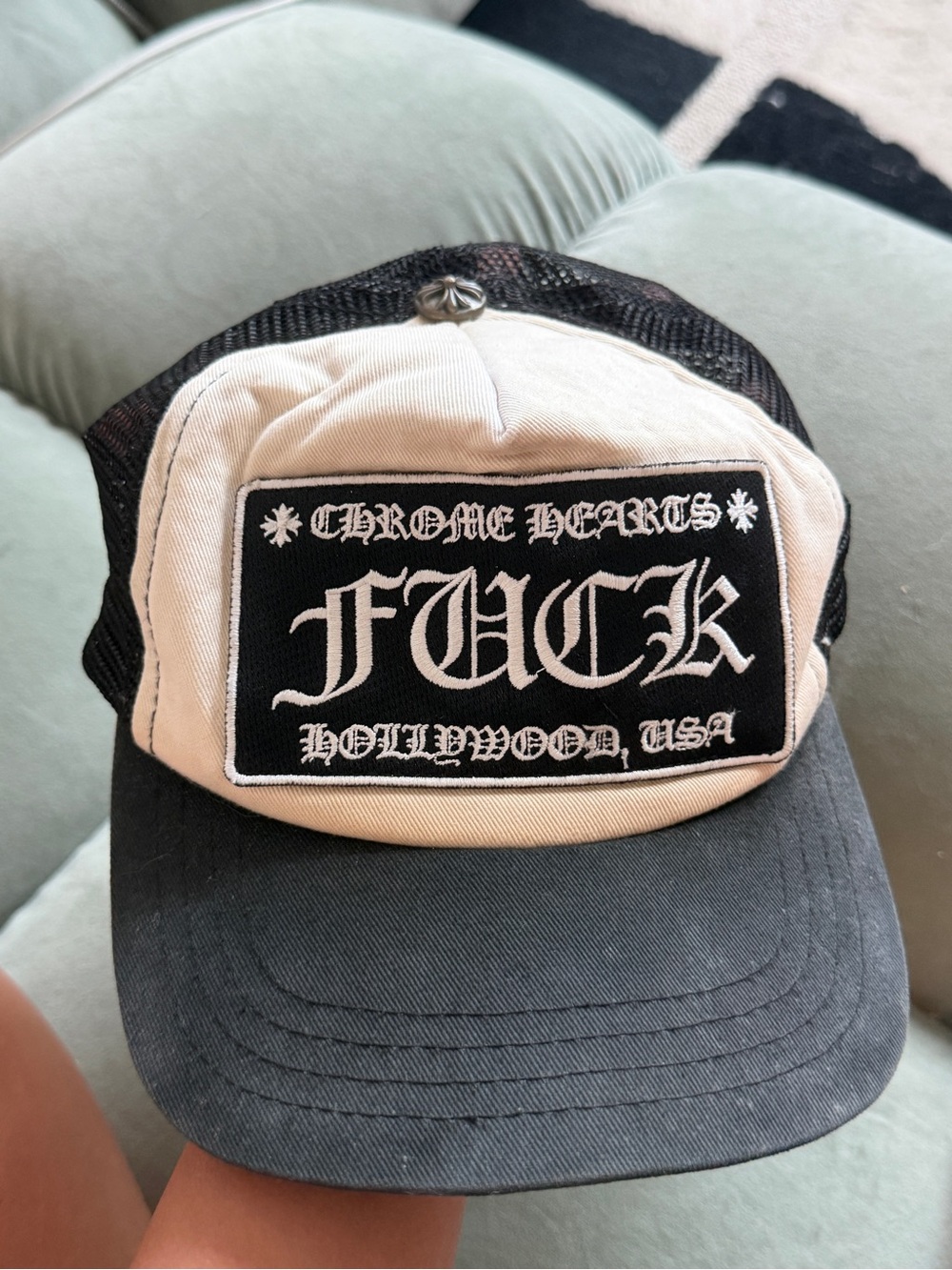 Chrome Hearts F*CK Hollywood USA Trucker Hat Black White